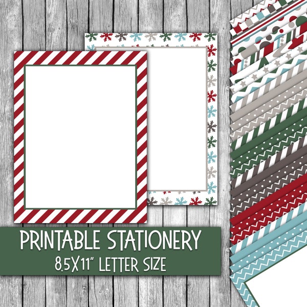 Printable Christmas Stationery - Winter Colors Letter Paper - Letterheads -  30 Designs - 8.5in x 11in - Commercial Use