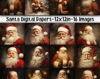 Santa Claus Digital Papers - Christmas Santa Backgrounds - 16 Designs - 12in x 12in - Commercial Use - Christmas Backgrounds