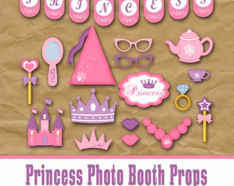 Princess Photo Booth Props and Decorations - Over 35 Images in Pdf and Jpeg Formats - Digital Download- INSTaNT DOWNLoAd