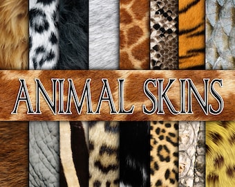 Animal Skin Textures Digital Paper - Animal Fur Backgrounds - 16 Designs - 12in x 12in - Commercial Use - INSTANT DOWNLOAD