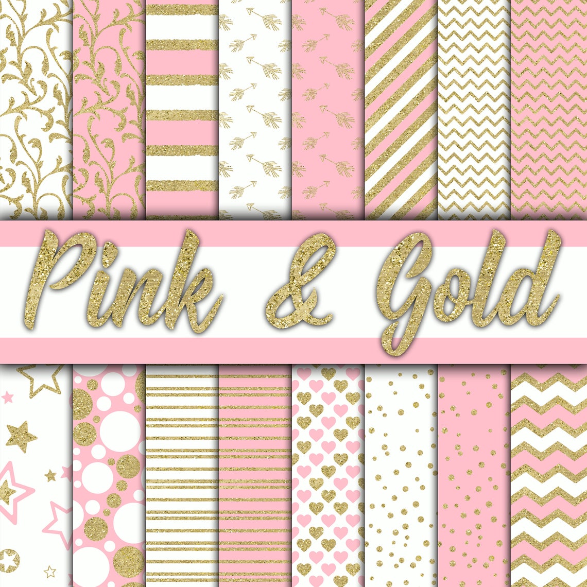 Pink and Gold Digital Paper - Pink and Gold Glitter Textures and ...
