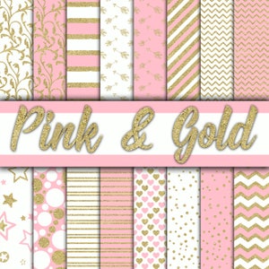 Carta digitale rosa e oro - Texture e sfondi glitterati rosa e oro - 16 design - 12 x 12 pollici - Uso commerciale - DOWNLOAD IMMEDIATO