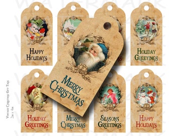 Vintage Christmas Gift Tags - Printable - INSTANT DOWNLOAD