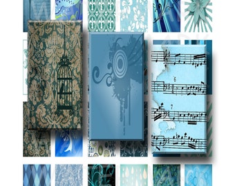 Shades of Blue - Digital Collage Sheet - 1 x 2 inch Domino - INSTANT DOWNLOAD