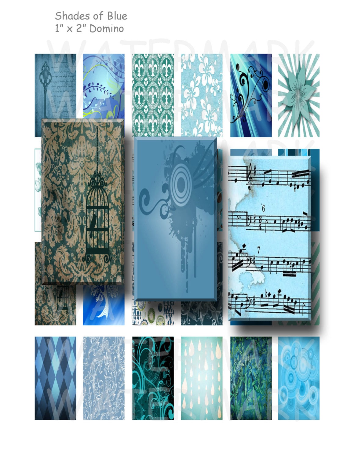 Shades of Blue - Digital Collage Sheet - 1 X 2 Inch Domino - INSTANT ...