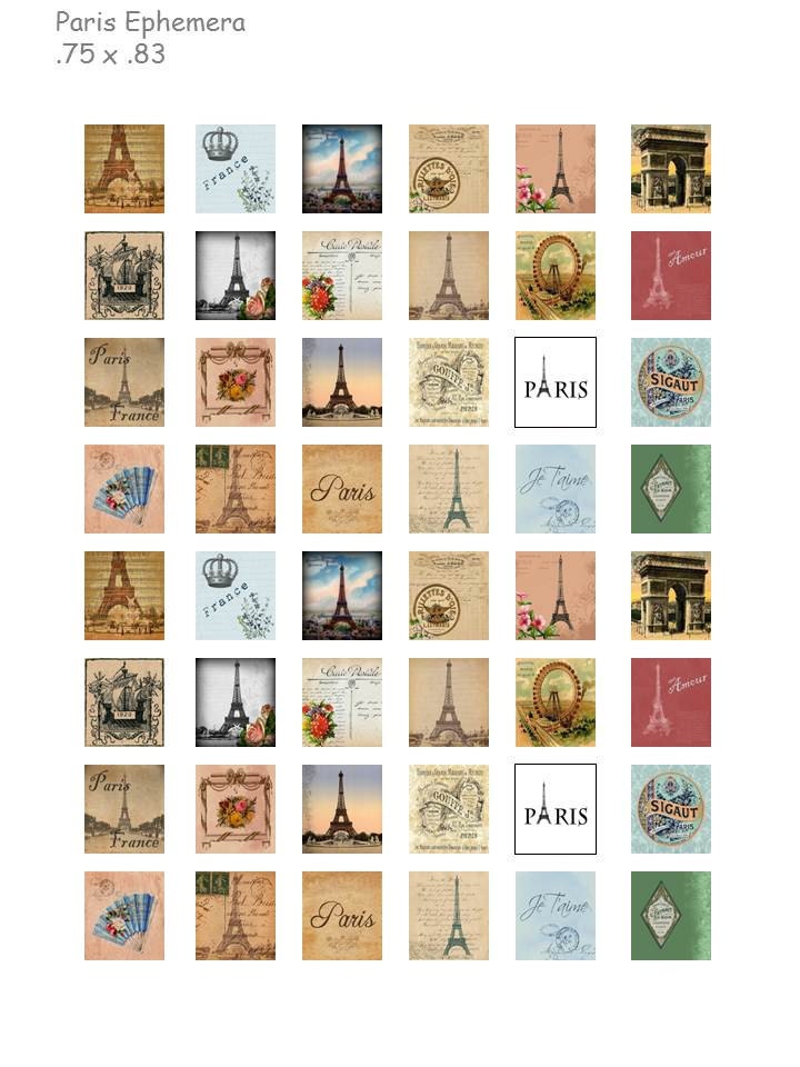 Paris Ephemera - Digital Collage Sheet - .75 X .83 Scrabble Size ...