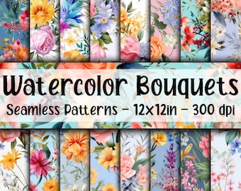 Watercolor Flower Bouquets SEAMLESS Patterns - Floral Digital Paper -  16 Designs - 12x12in - Commercial Use - Watercolor Bouquet Patterns