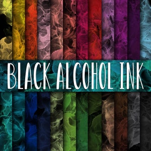 Black Alcohol Ink Digital Papers - Colorful Alcohol Ink Backgrounds and Textures - 24 Colors - 12in x 12in - Commercial Use - Sublimation