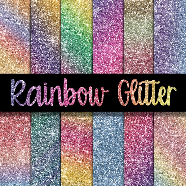 Rainbow Glitter Digital Paper - Glitter Textures - Glitter Backgrounds -  12 Colors - 12in x 12in - Commercial Use -  INSTANT DOWNLOAD