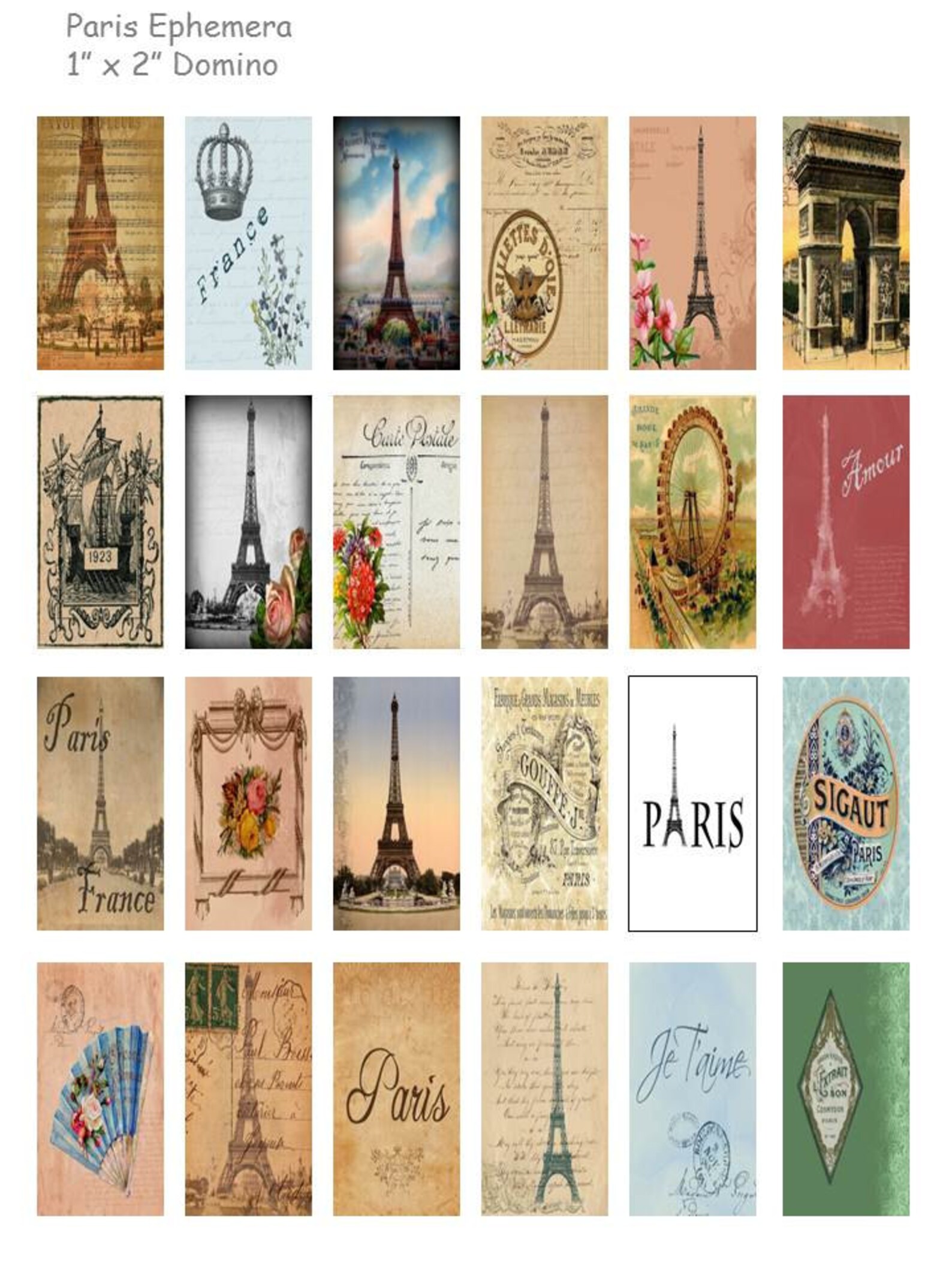 Paris Ephemera - Digital Collage Sheet - 1 X 2 Inch Domino - INSTANT ...