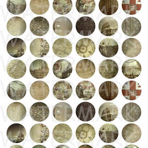 Travel Ephemera - Digital Collage Sheet - 1 Inch Round Circles ...