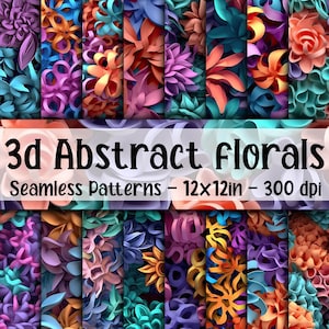 3D abstrakte Blumen Muster - 3D abstrakte Blumen Digitales Papier - 16 Designs - 12 x 12 Zoll - Kommerzielle Nutzung - 3D Blumen Sublimation
