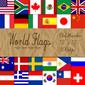 Welt Flaggen Digitales Papier - Flaggen der Welt Digitale Hintergründe - 24 Designs - 12 in x 12 in - Kommerzielle Nutzung - SOFORT DOWNLOAD