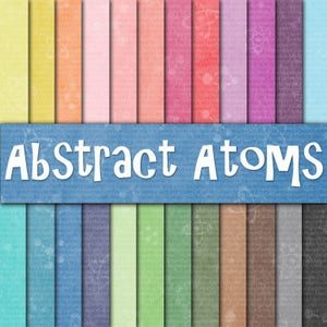 Papel digital de átomos abstractos - Fondos científicos coloridos - 24 colores - 12 x 12 pulgadas - Uso comercial - DESCARGA INMEDIATA