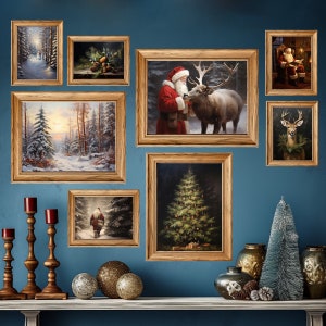 Christmas Art Prints Printable Christmas Wall Art Set of 8 Gallery Wall Art Santa Claus Art Print INSTANT DOWNLOAD image 1