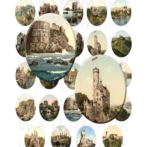 Castelli europei - Foglio collage digitale - Ovali 30 x 40 mm - DOWNLOAD IMMEDIATO