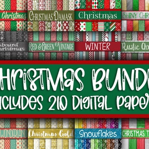 Weihnachts-Digitalpapier-Bundle - enthält 210 digitale Papiere - Weihnachts-Scrapbook-Papierhintergründe - 30 x 30 cm - Kommerzielle Nutzung