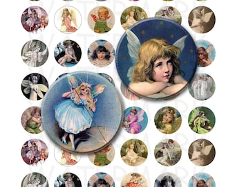 Angels and Fairies - Digital Collage Sheet  - 1 inch Round Circles - INSTANT DOWNLOAD