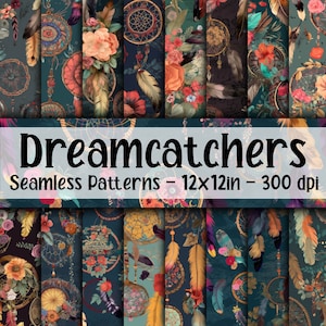 Dreamcatchers SEAMLESS Patterns - Boho Dreamcatcher Digital Paper - 16 Designs - 12 x 12 pollici - Uso commerciale - Dreamcatcher Designs