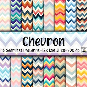May include: Set of 16 digital chevron patterns in various colours. Each pattern is seamless and measures 12x12 inches at 300 dpi.