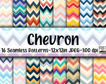 May include: Set of 16 digital chevron patterns in various colors. Each pattern is seamless and measures 12x12 inches at 300 dpi.