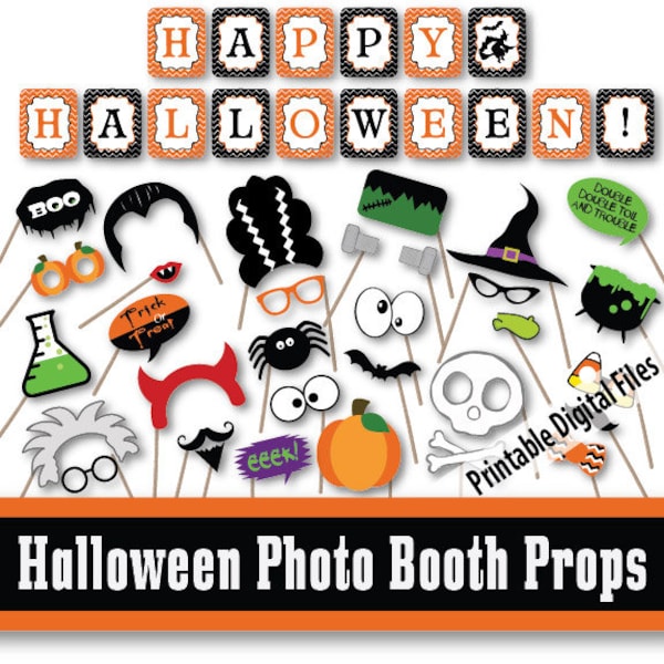 Halloween Photo Booth Props and Decorations - Printable Props and Banner - Over 40 Images - Digital Download- INSTaNT DOWNLoAD