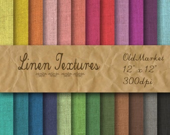 Linen Digital Paper -  Colorful Linen Textures -  24 Colors - 12in x 12in - Commercial Use -  INSTANT DOWNLOAD