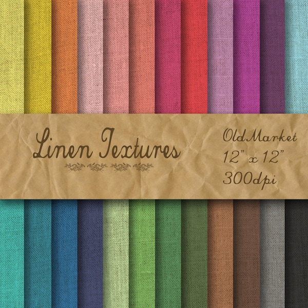 Linen Digital Paper -  Colorful Linen Textures -  24 Colors - 12in x 12in - Commercial Use -  INSTANT DOWNLOAD