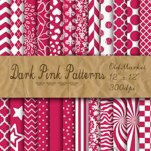 Dark Pink Patterns Digital Paper - Pink Patterned Backgrounds -  24 Papers - 12in x 12in - Commercial Use -  INSTANT DOWNLOAD