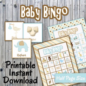 Baby Bingo Printable PDF - 30 different Cards - Boy Colors - Baby Shower Games - Party Game Printable - INSTANT DOWNLOAD