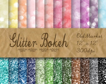 Glitter Bokeh Digital Paper - Glitter Textures - Glitter Backgrounds -  24 Colors - 12in x 12in - Commercial Use -  INSTANT  DOWNLOAD