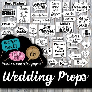 Wedding Photo Booth Prop Signs and Decorations - Black Printable Wedding PhotoBooth Props - Over 50 Images - Print on any Color Paper