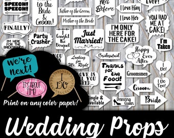 Wedding Photo Booth Prop Signs and Decorations - Black Printable Wedding PhotoBooth Props - Over 50 Images - Print on any Color Paper