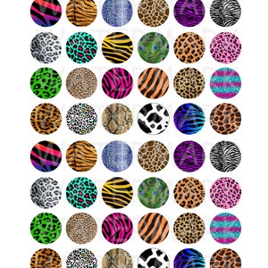 Animal Print Medley Digital Collage Sheet 1 Inch Round Circles INSTANT ...