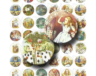 Alice in Wonderland color images - Digital Collage Sheet  - 1 inch Round Circles - INSTANT DOWNLOAD