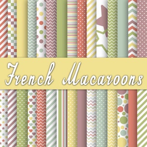 French Macaroons Digital Paper - Bright Colors Digital Paper Pack - 30 Papers - 12in x 12in - Commercial Use -  INSTANT DOWNLOAD