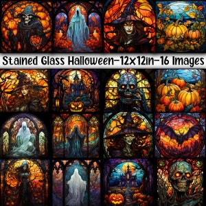 Stained Glass Halloween Digital Papers - Halloween Stained Glass Backgrounds - 16 Designs - 12in x 12in - Commercial Use - Halloween Papers