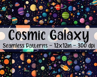 Cosmic Galaxy SEAMLESS Patterns - Space Digital Paper - 16 Designs - 12x12in - Commercial Use - Seamless Planets Digital Paper