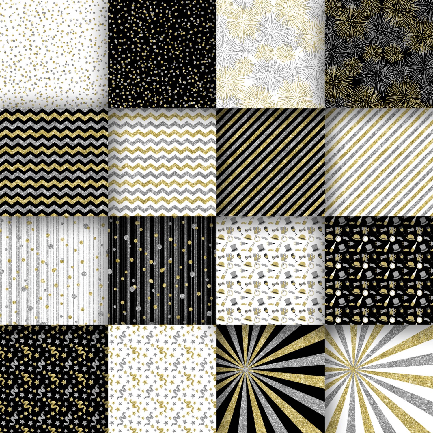 New Years Glitter Digital Paper - New Years Eve Backgrounds - Gold and ...