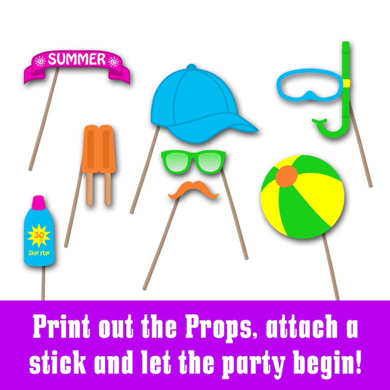 Summer Photo Booth Props and Decorations Printable Over 30