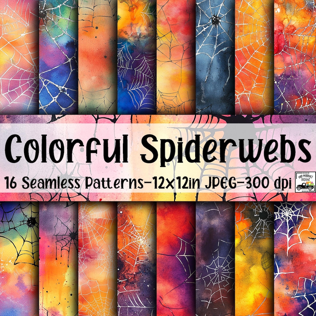 Colorful Spiderwebs SEAMLESS Patterns - Halloween Digital Paper - 16 ...