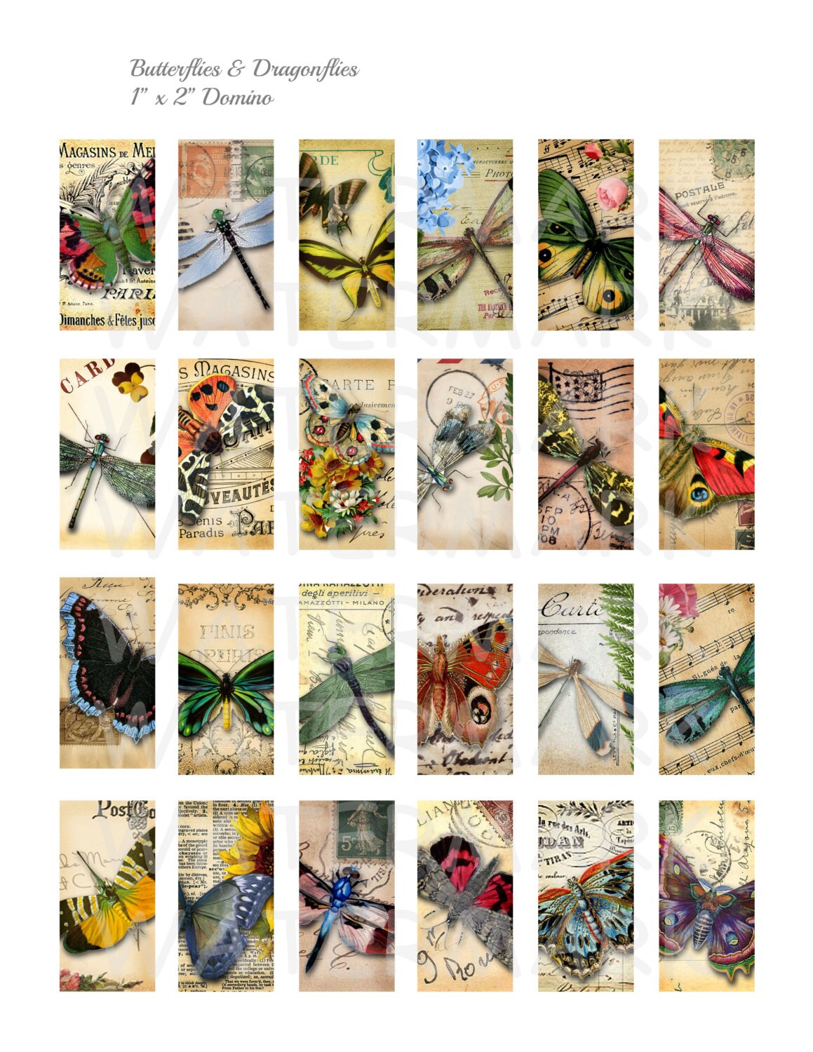 Butterflies and Dragonflies - Digital Collage Sheet - 1 X 2 Inch Domino ...