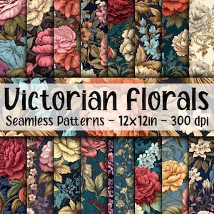 Motifs floraux victoriens sans couture - papier numérique fleurs victoriennes romantiques - 16 modèles - 12 x 12 po - usage commercial - fleurs victoriennes