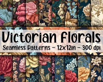 Victorian Florals SEAMLESS Patterns - Romantic Victorian Flowers Digital Paper - 16 Designs - 12x12in - Commercial Use - Victorian Florals