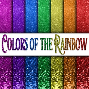 Colors of the Rainbow Glitter Digital Paper - Rainbow Backgrounds and Textures - 14 Designs - 12 x 12in - Commercial Use - Instant Download