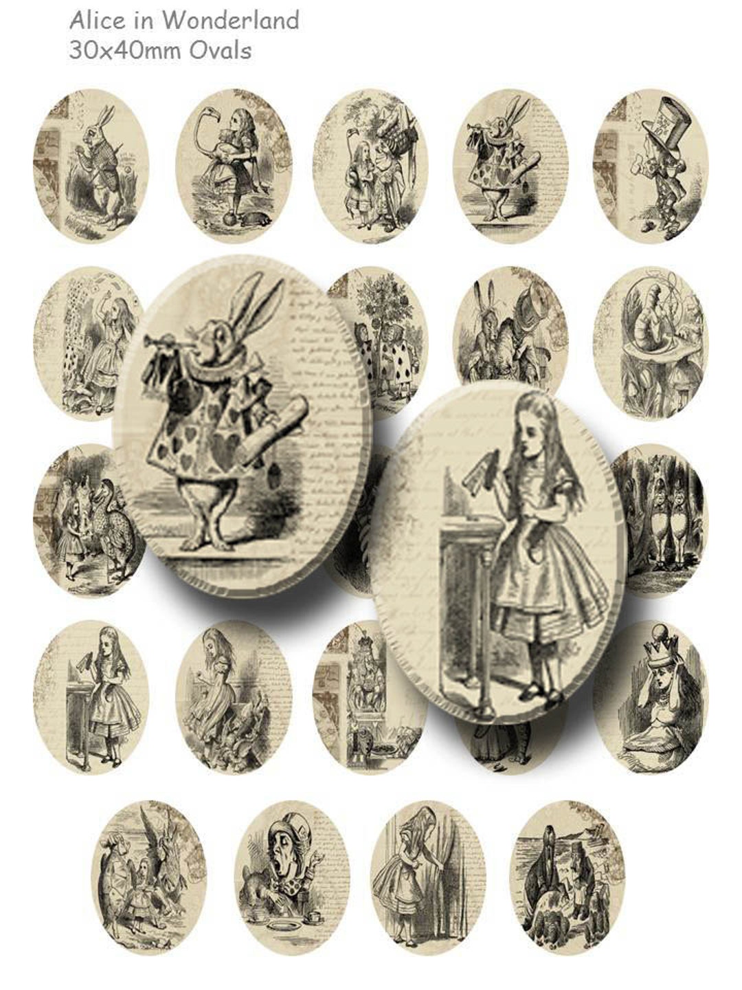Alice in Wonderland - Digital Collage Sheet - 30x40mm Ovals - INSTANT ...