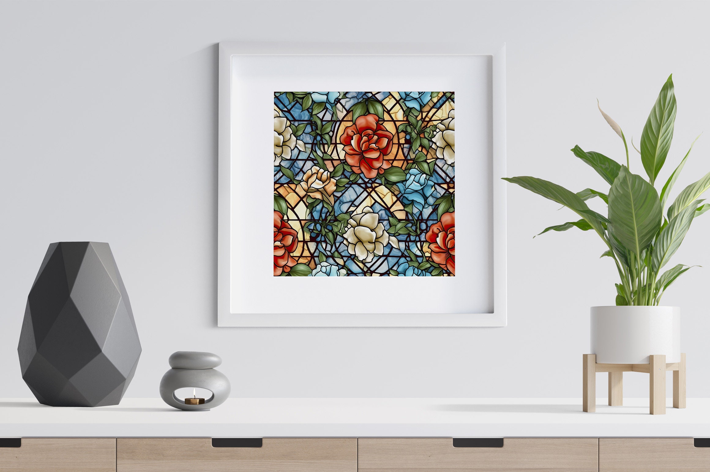 Floral Stained Glass Seamless Patterns - Stained Glass Digital Paper ...