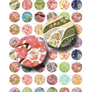 Chiyogami Paper Designs - Digital Collage Sheet  - 1 inch Round Circles - INSTANT DOWNLOAD