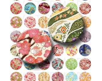 Chiyogami Paper Designs - Digital Collage Sheet  - 1 inch Round Circles - INSTANT DOWNLOAD