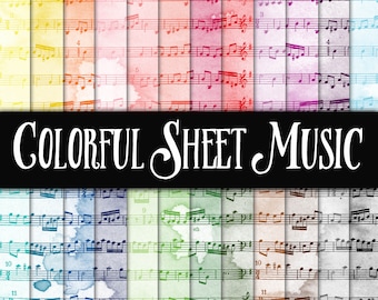 Colorful Sheet Music Digital Paper - Music Digital Backgrounds -  24 Colors - 12in x 12in - Commercial Use -  INSTANT DOWNLOAD